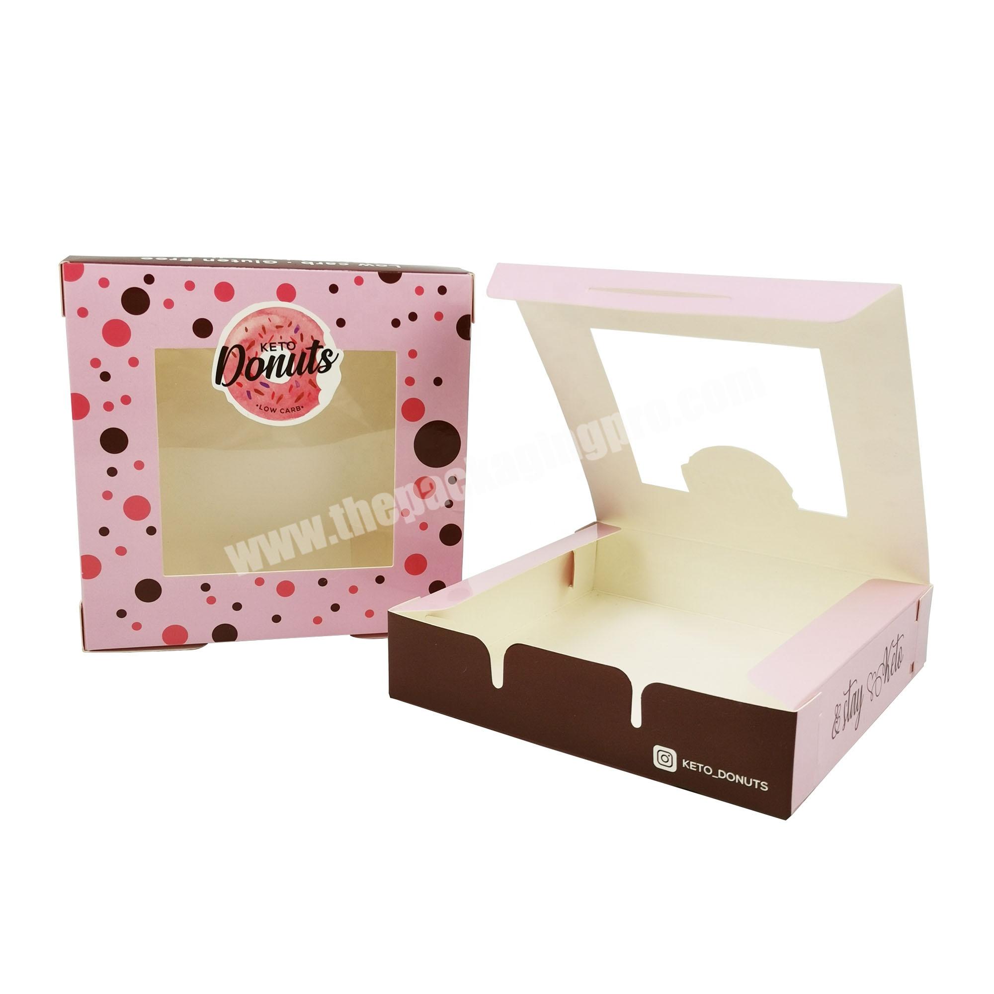 Customized  Printing bakery Donuts take away sweet box paper box with plastic window