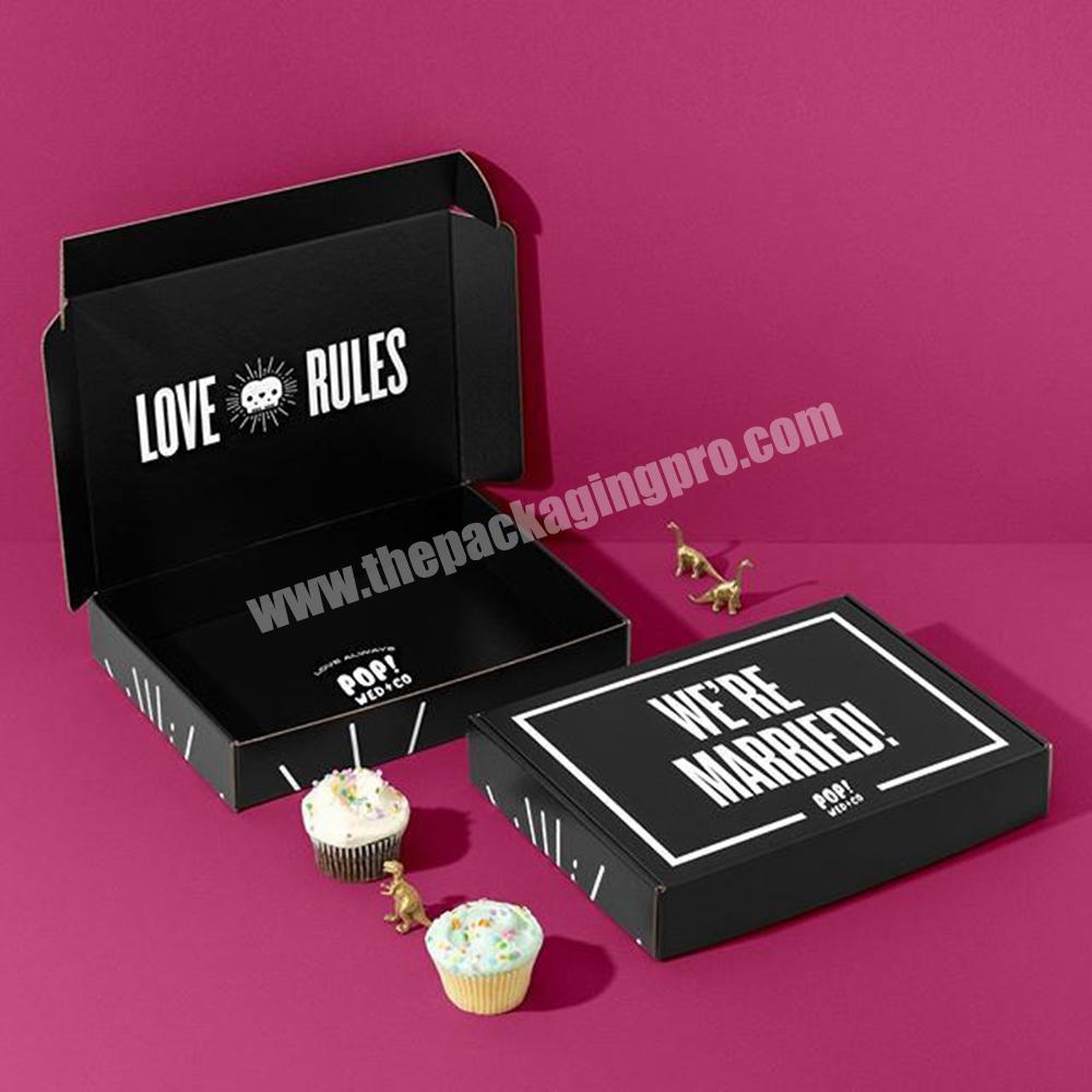 Customized Black Corrugated Cardboard Garment Packaging Flat Mailer Shipping Box For T Shirt Clothes