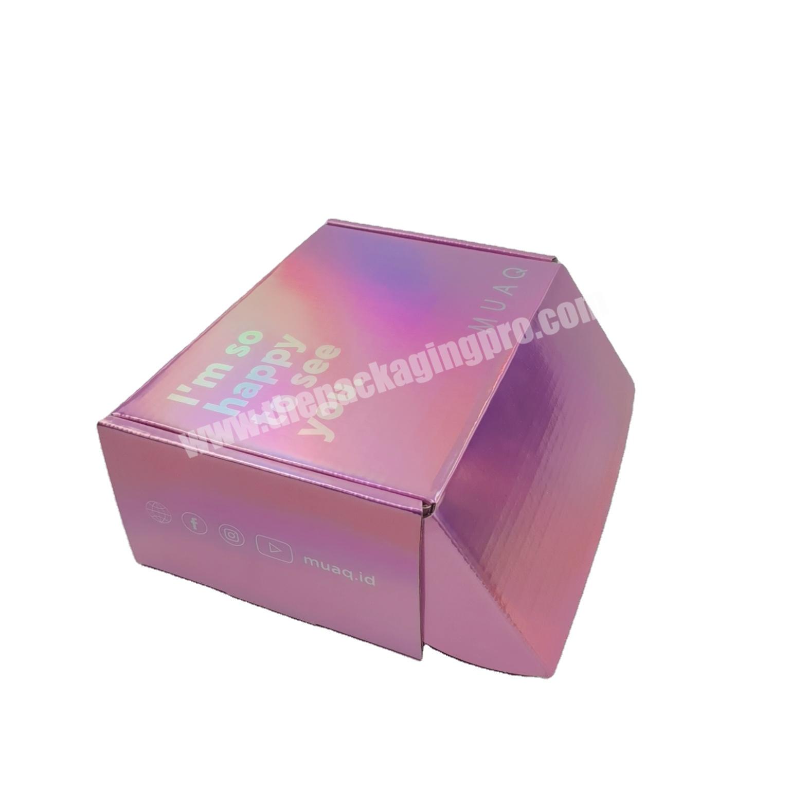 Customized Branded Apparel Pink Holographic Corrugated Mailer Paper Box With Private Logo Print For Gift