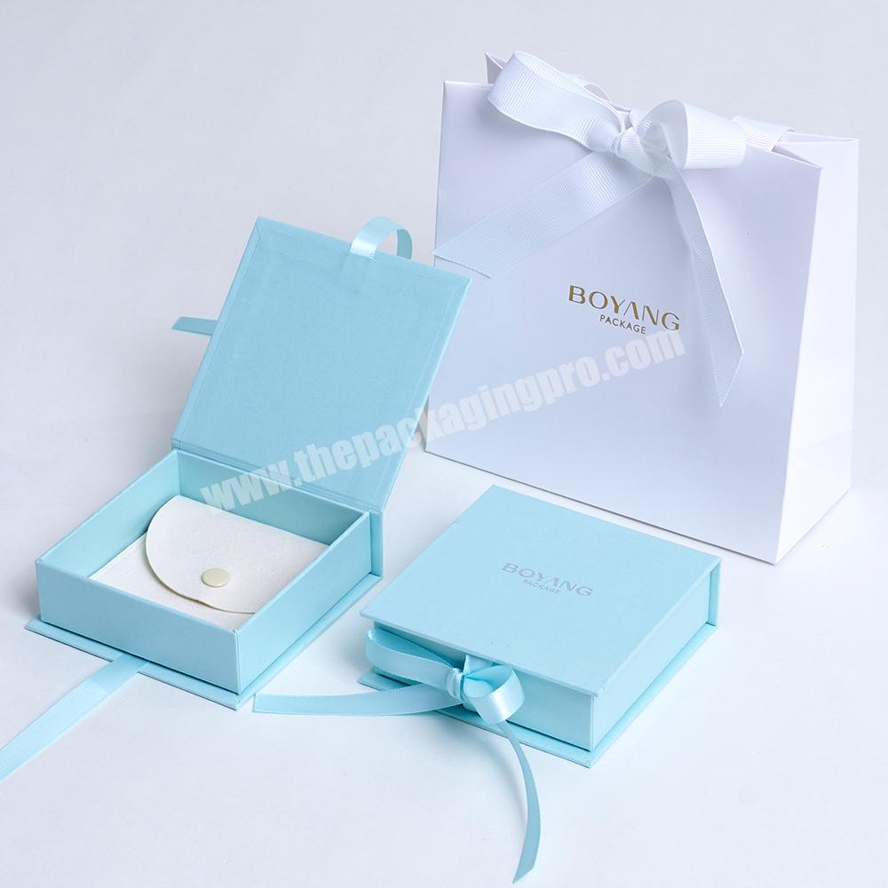 Customized Eco Friendly Green Paper Jewelry Gift Ribbon Packing Necklace Box Packaging