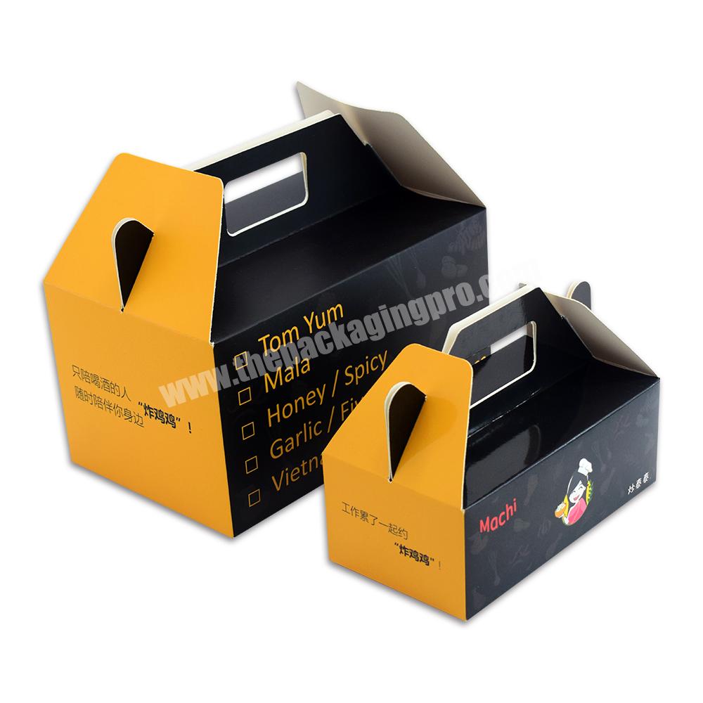 Customized Food Grade Paper Packaging French Fried Chicken Box with handle