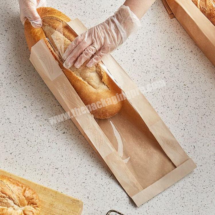 Customized Garlic Biodegradable Baguette Packaging Bread Paper Bag Printing For Bread With Window