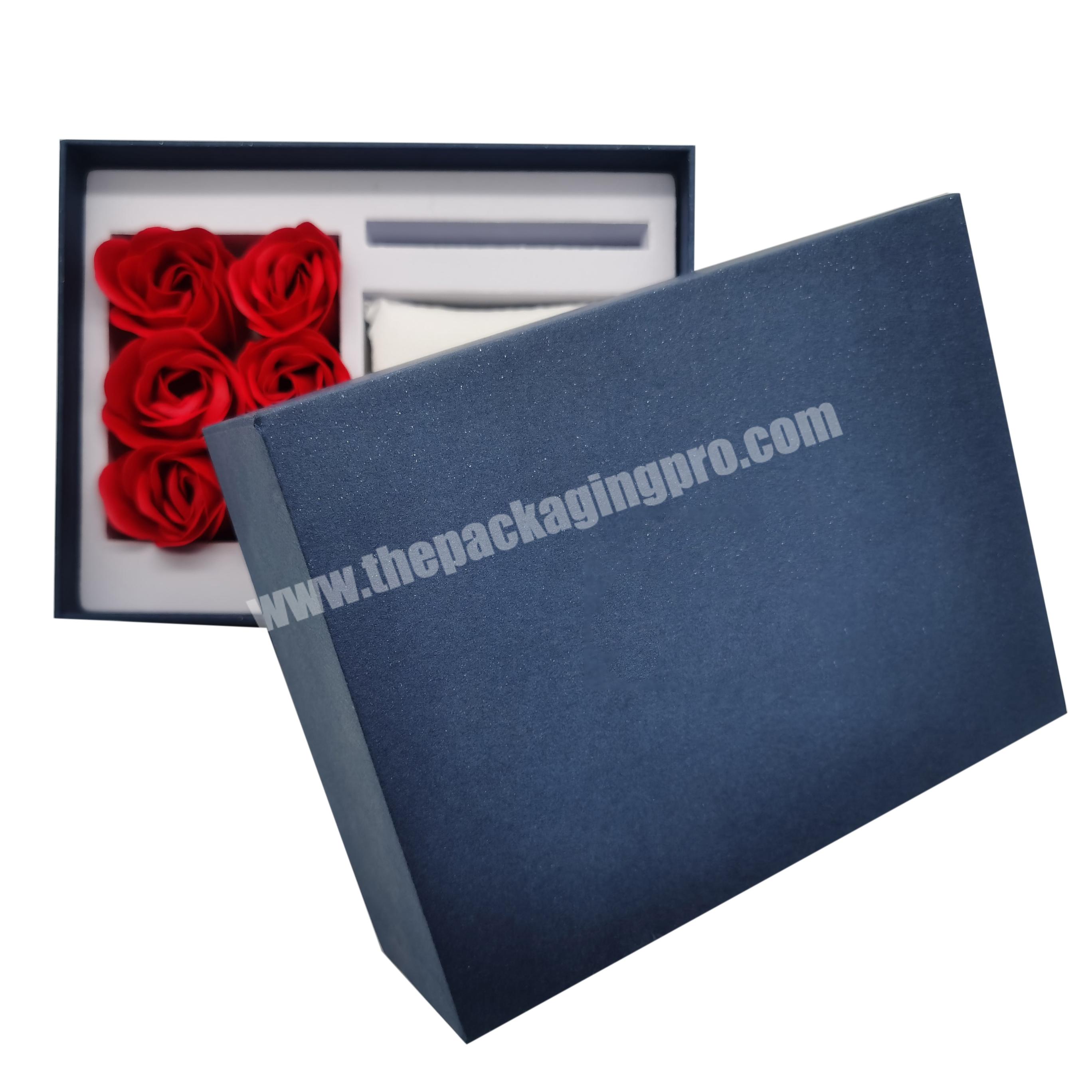 Customized Grey Board Luxury Blue Lid And Base Rigid Birthday Watch Gift Box With EVA