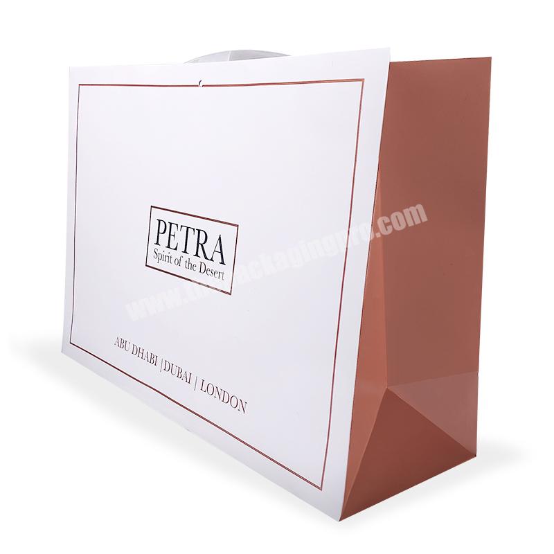 Customized LOGO Art Paper White Marble Gift Shopping Bag White Paper Bag With Handle