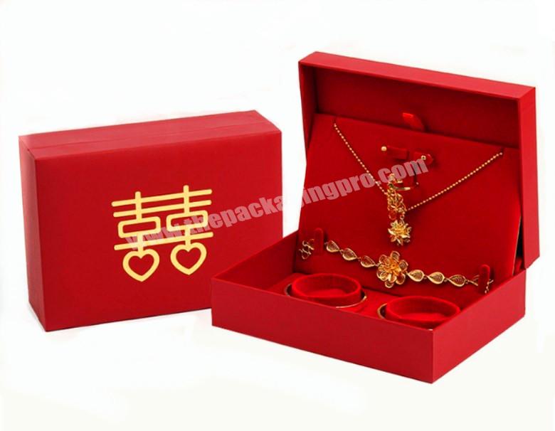 Customized Large Size Chinese Red Soft Paper Wedding Jewelry Set Package Box