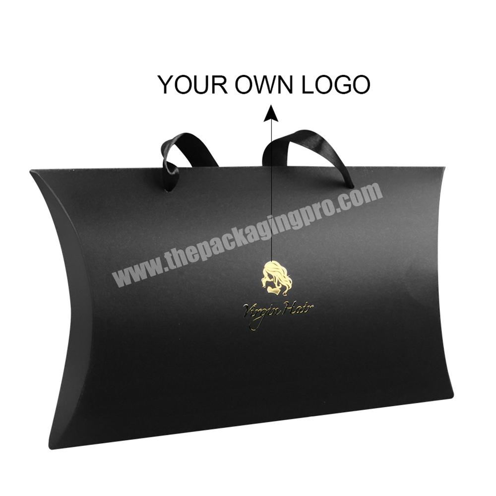 Customized Logo Foldable Black Cosmetic Hair Wig Extention Packaging Pillow Case Paper Boxes