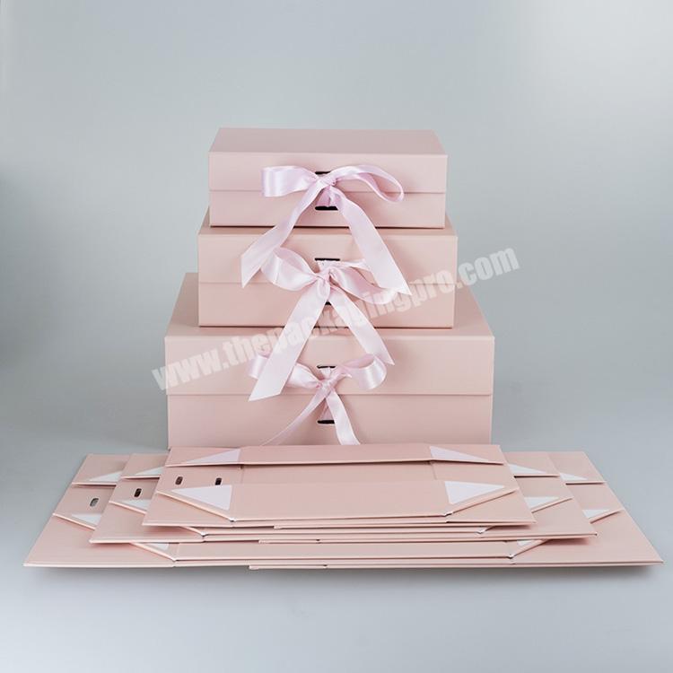 Customized Logo Luxury Pink Magnetic Paper Box Cardboard Folding Packaging Boxes With Ribbon