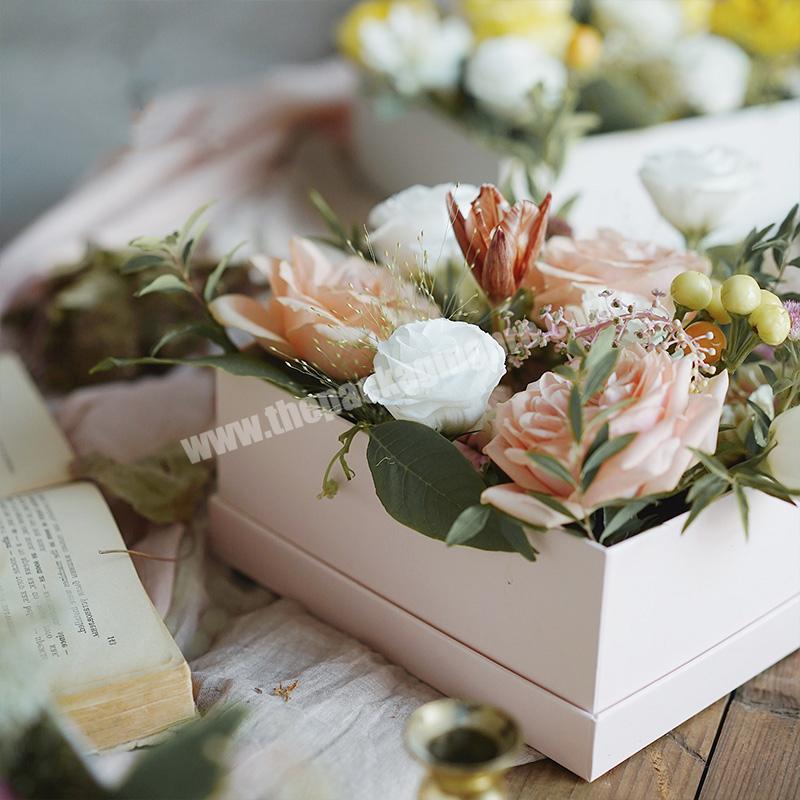 Customized Logo Rigid Plain Soft Touch Cardboard Square Grey Gift Flower Box Empty Flower Box Rose Hat Box