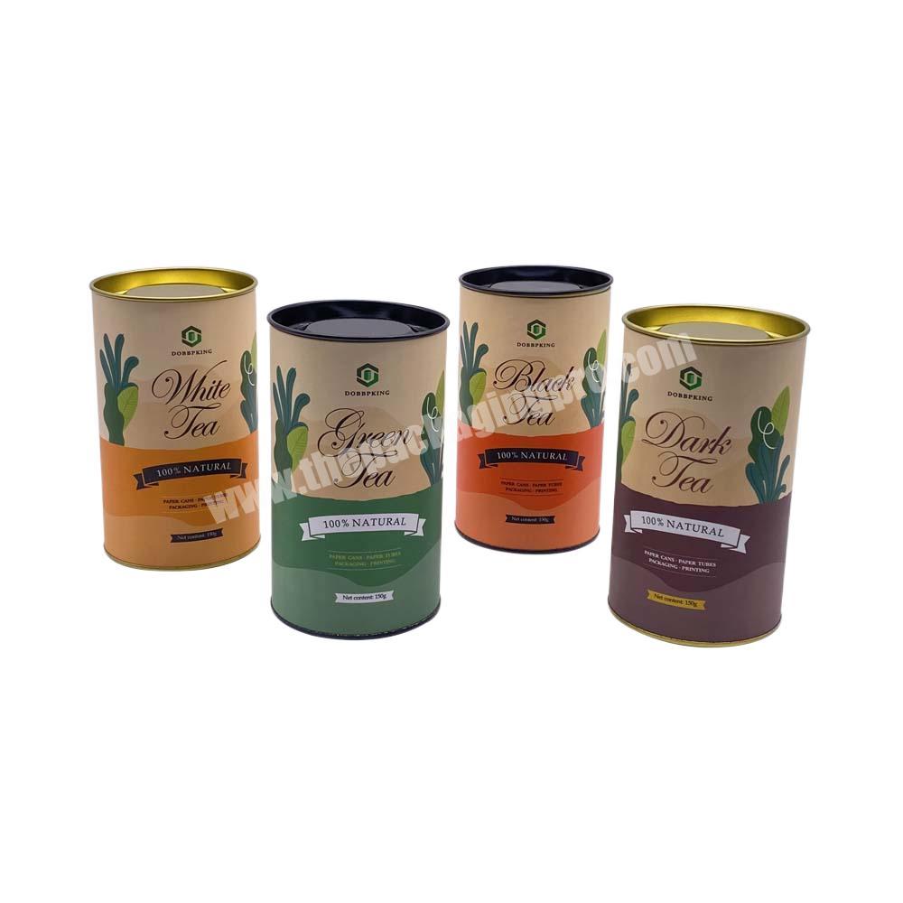 Customized logo cardboard cylinder container paper tube tea packaging with metal lid for food
