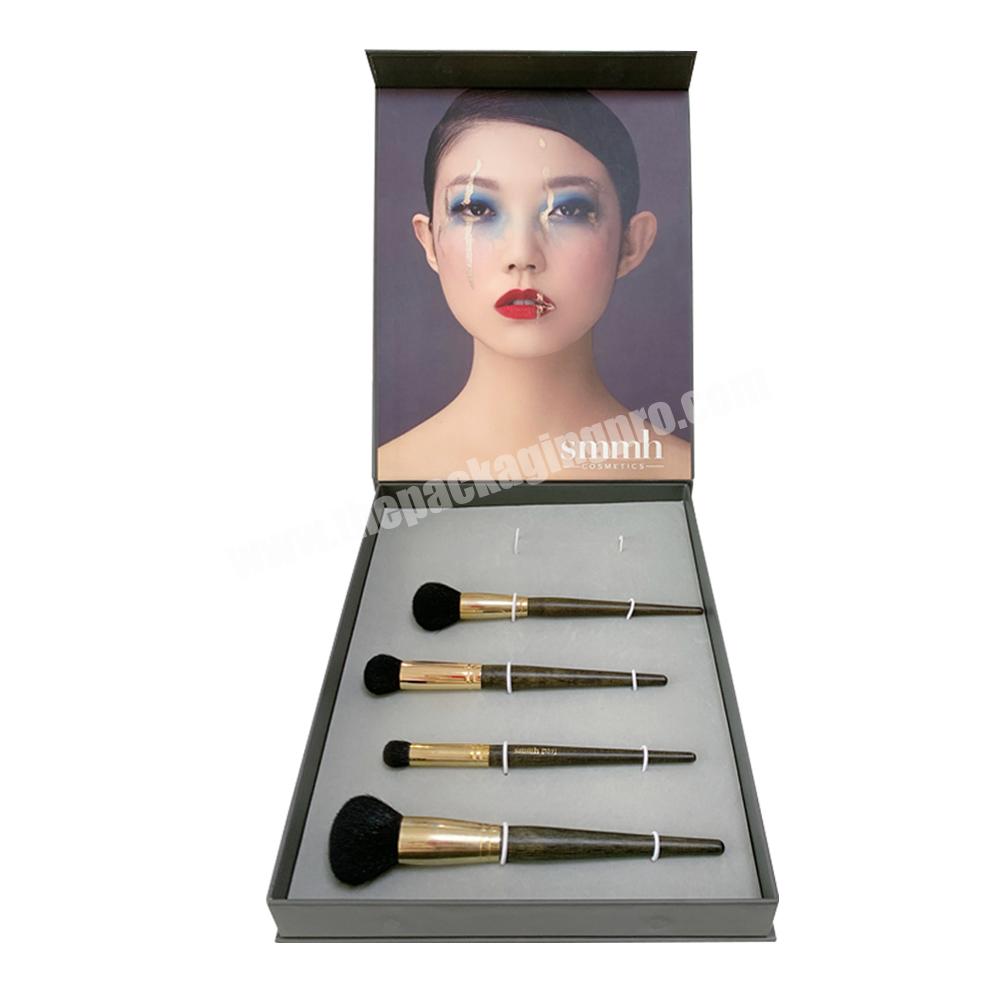 Customized matte gold stamping logo magnet closing cosmetics packaging box for makeup brush