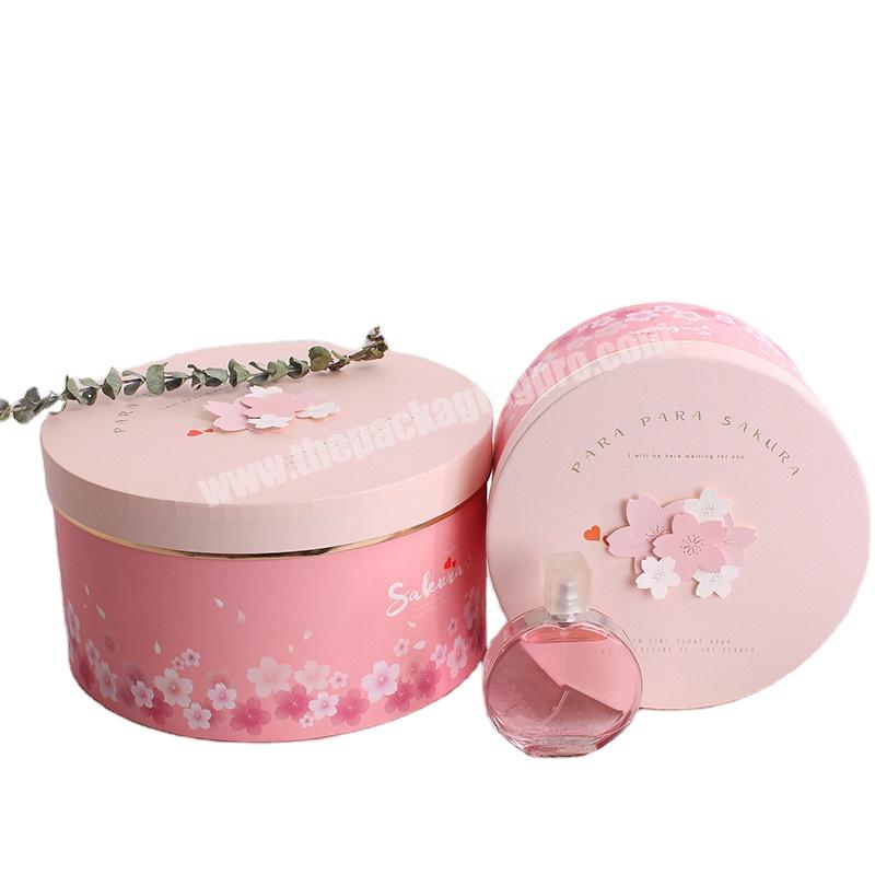 Decorative Christmas Round Gift Boxes Handmade Rigid Boxes Craft Boxes OEM Pink Paperboard