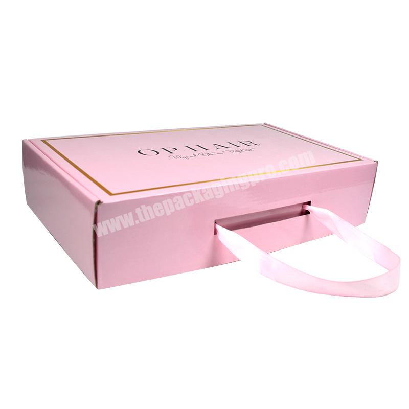 Delicate Luxury Customized Logo Pink Color Corrugated Paper Box For Gift Packaging With Ribbon Handle