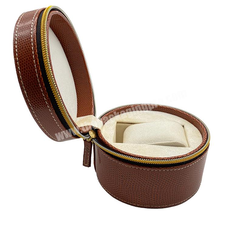 Direct Factory Custom Premium Round PU Leather Portable Zipper Travel Watch Box
