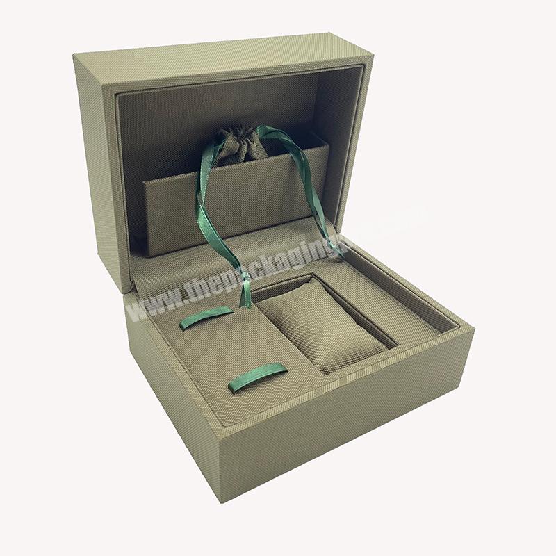 Dongguan Factory Custom Watch Strap Box Fashion Army Green Watch Box with Pouch