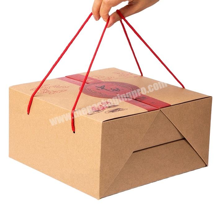 Double layers kraft paper moon cakes box with handle