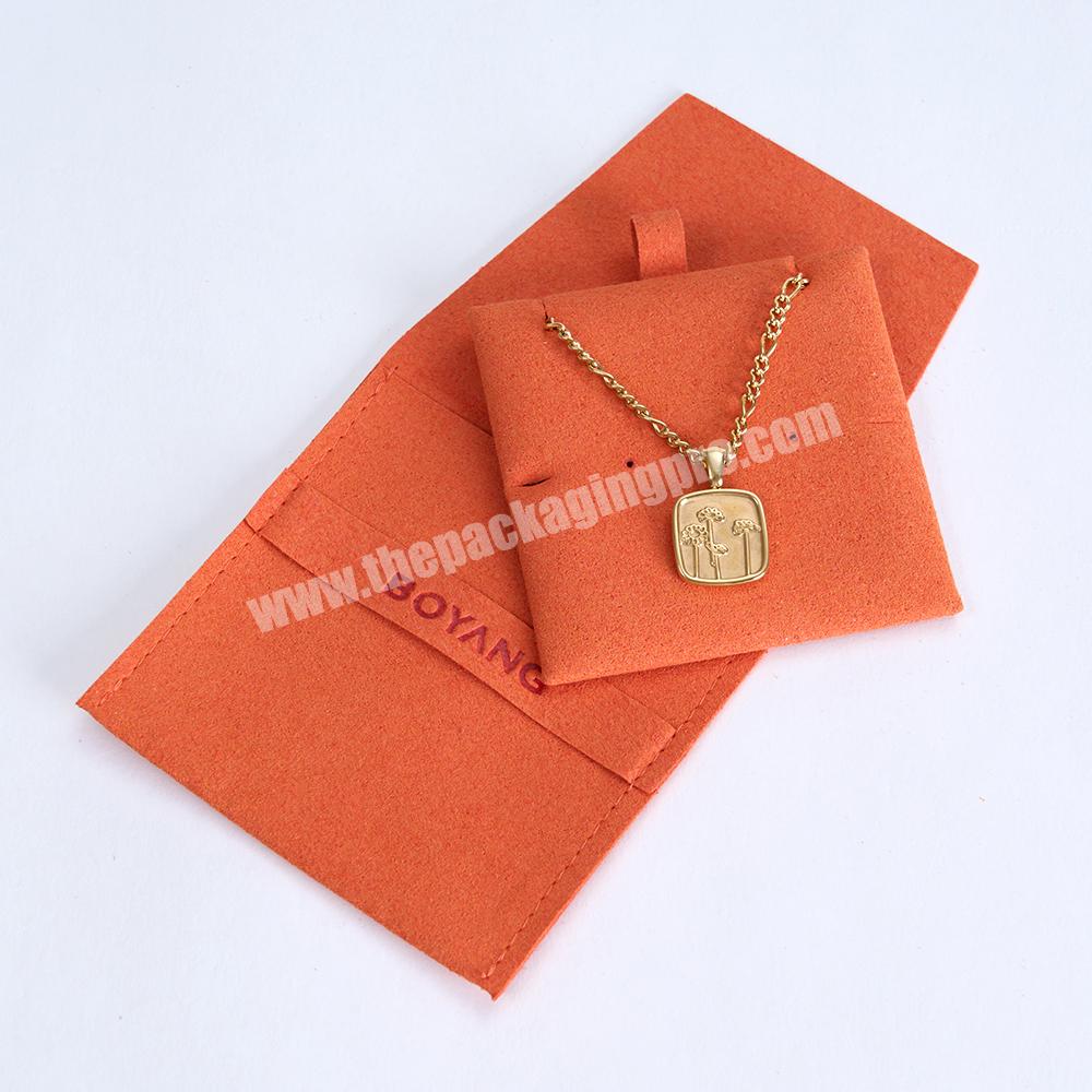 Eco Custom Logo Flap Microfiber Jewellery Insert Earrings Necklace Packaging Display Cards Gift Bag Jewelry Pouch