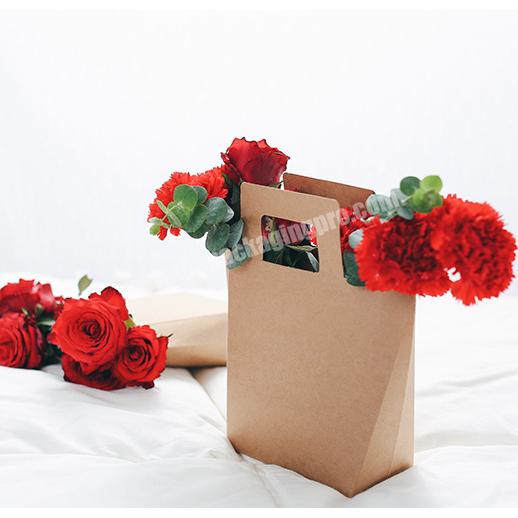 Eco Friendly Biodegradable Foldable Rose Portable Bouquet Boxes Folding Brown Kraft Gift Paper Flower Box