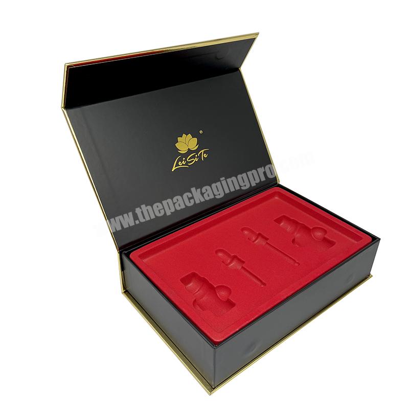 Eco Friendly Custom gold logo Book Shaped Hard Flip Top black paper Magnetic Gift Box