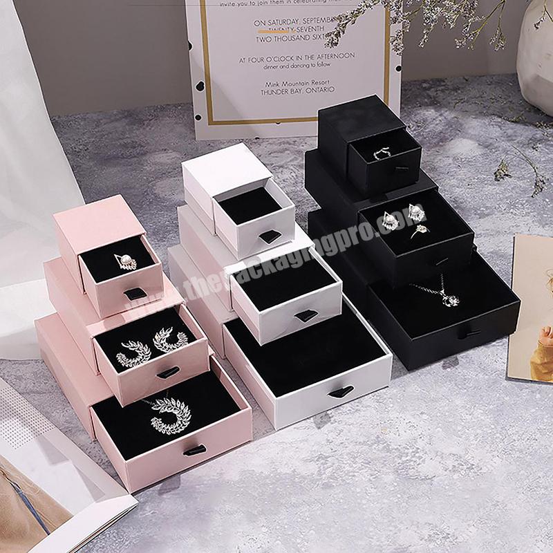 Eco Friendly Paper Cardboard Private Label Branded Pink Jewellery Packaging Box With Pouch For Ring