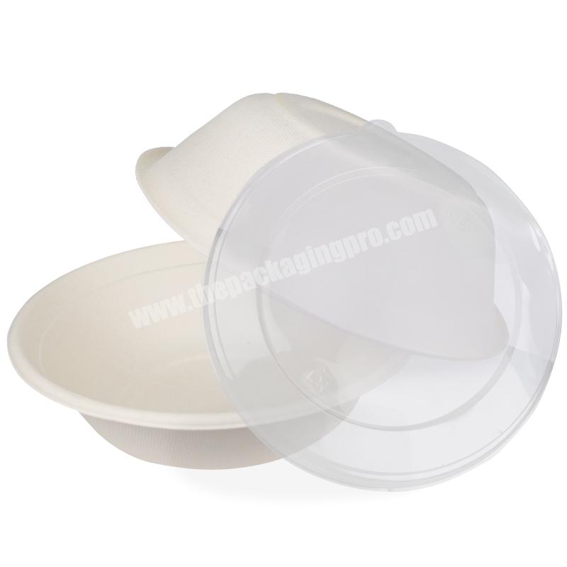 Eco-friendly Custom Logo 32oz Sugarcane Pulp Paper Bowls With Plastic Lid