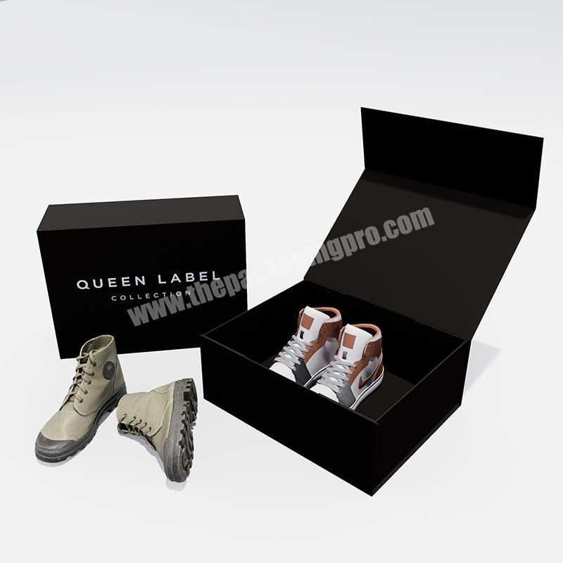Eco friendly Logo Cardboard Packaging Magnetic Closure custom Black shoe Folding Cardboard magnetic Paper Gift Box