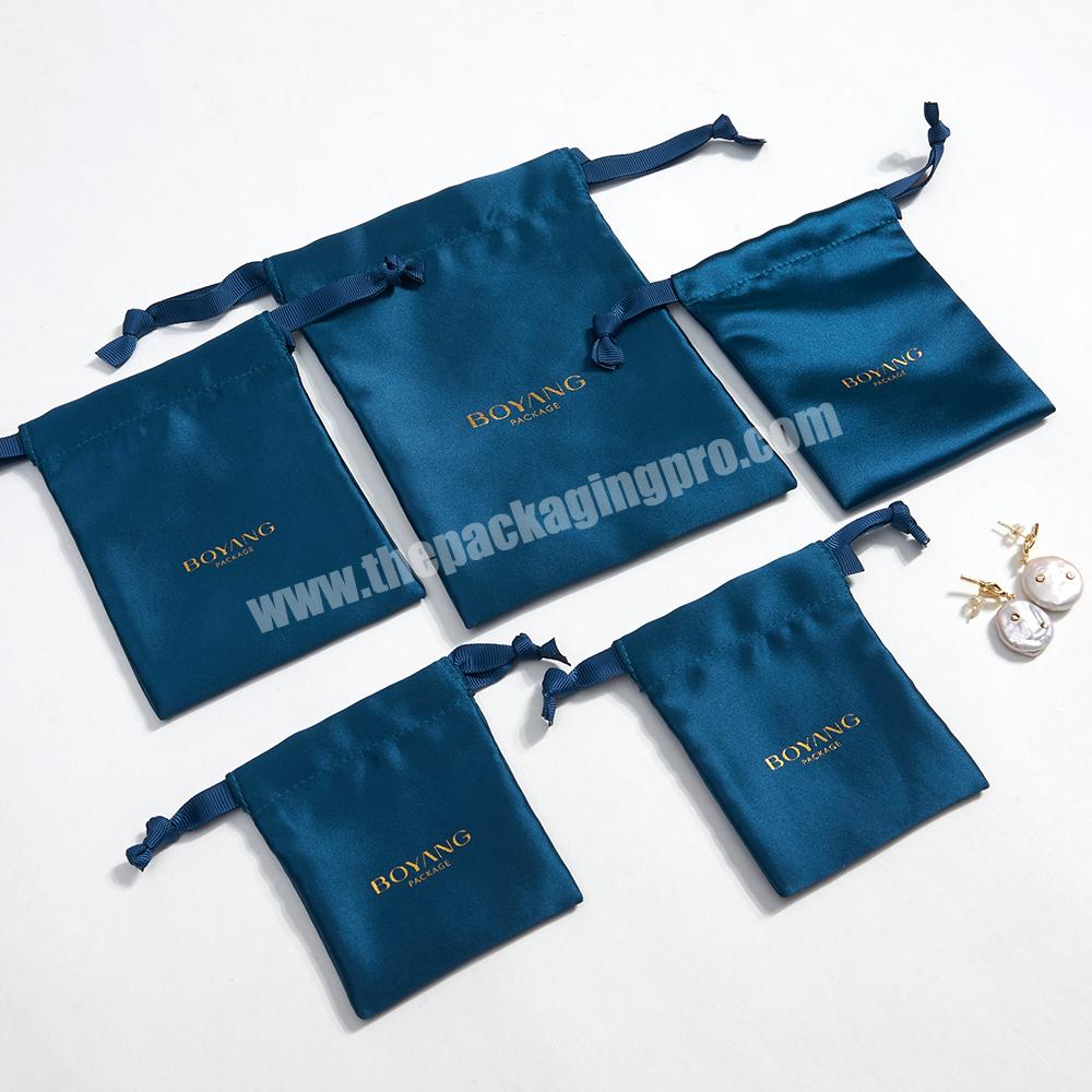 Eco friendly Printed Wedding Birthday Gift Packaging Drawstring Satin Bag Jewelry Pouch Custom Logo