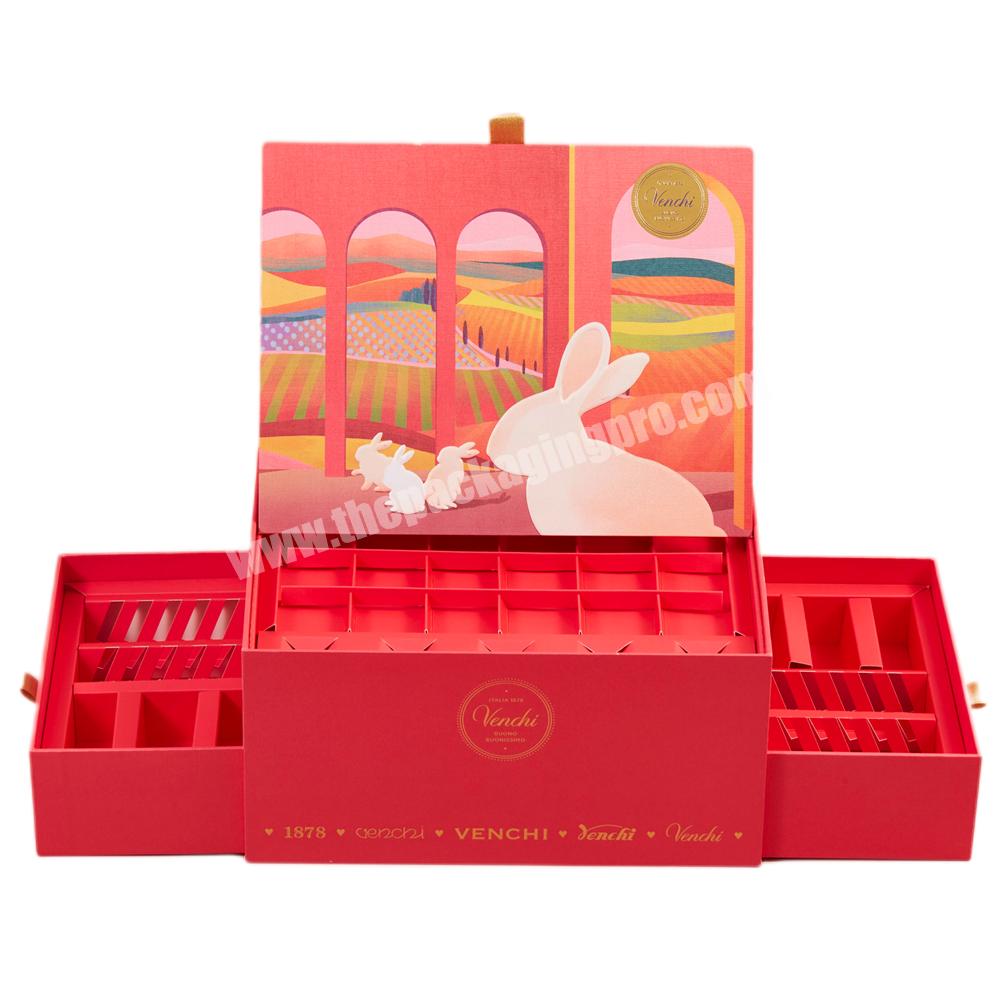 Eco-friendly X-RHEA Manufacturer Custom Logo Luxury Truffle Gift Packaging Rigid Paper Red Magnetic Closure Chocolate Box
