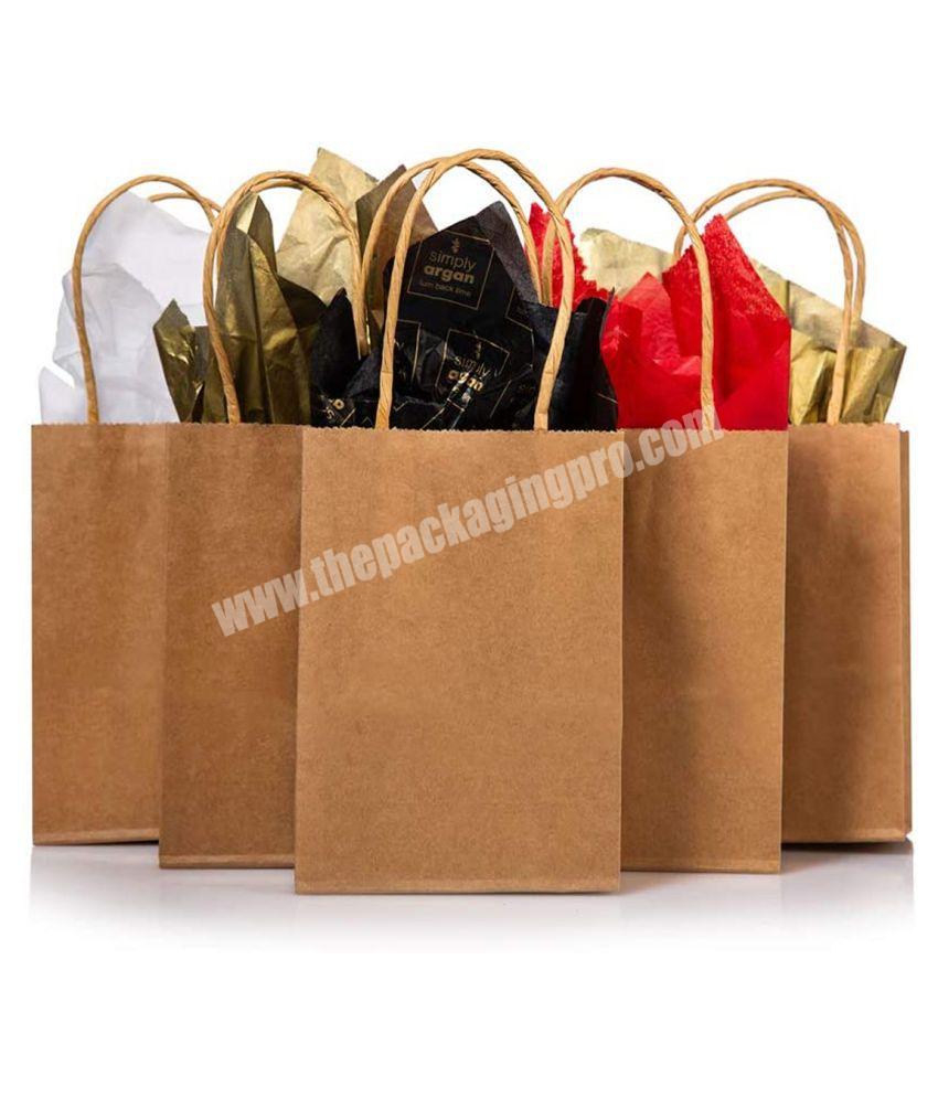 Eco friendly brown kraft paper flat handle restaurant takeout takeaway food delivery bag