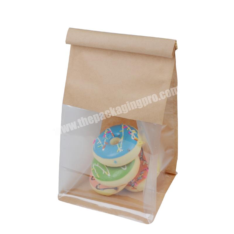 Environmental Friendly  Custom  Food Grade Kraft Paper Take Away Bag With PVC Window For Bread Packaging