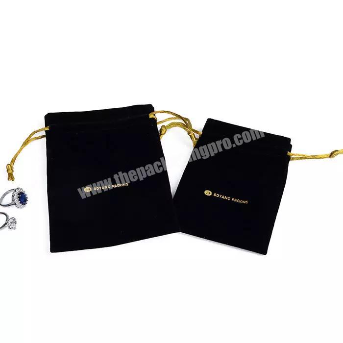 Factory Custom Logo Black Gift Packaging Drawstring Jewelry Velvet Pouch Bag