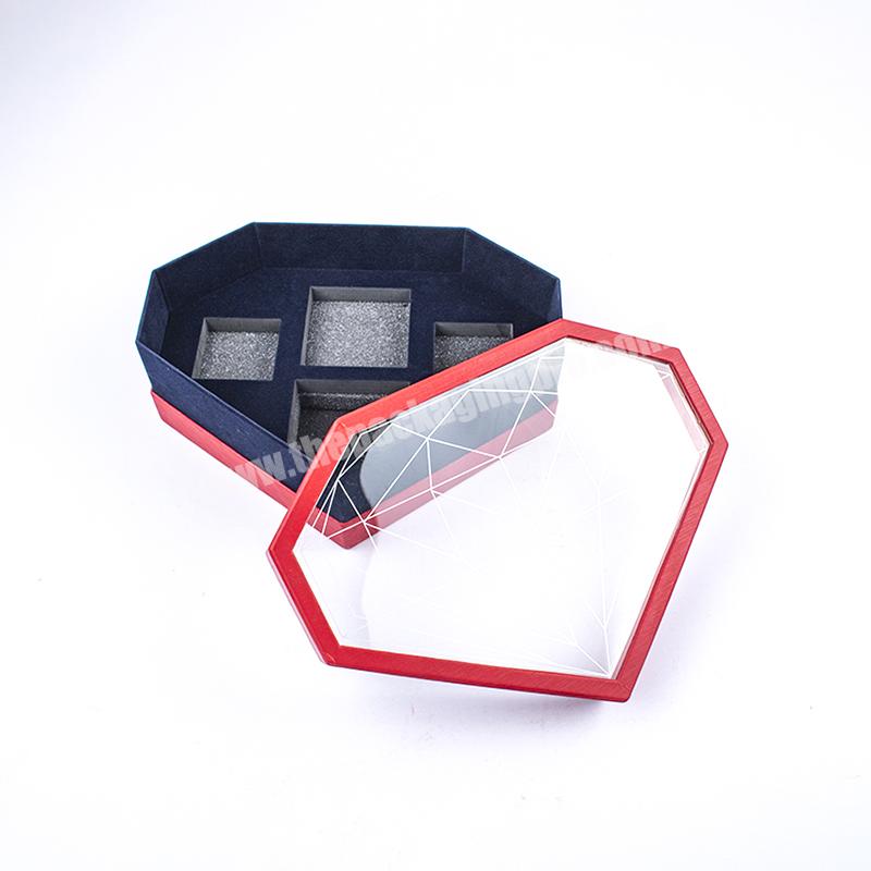 Factory Custom Logo High Quality Irregular Heart Shaped Clear Cardboard Gift Cosmetic Box with Window