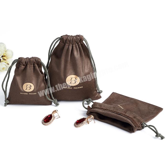 Factory Custom Luxury Printed Velour Drawstring Pouches Velveteen Jewelry bag