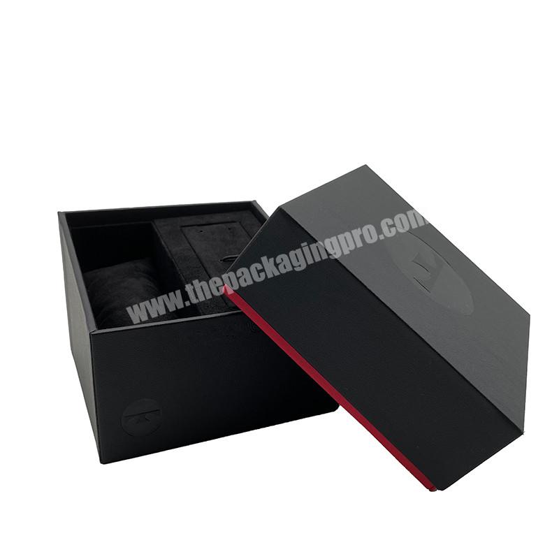 Factory Custom Recyclable Lid and Bottom 2PCS Rigid Cardboard Watch Box Black Leather Strap Box