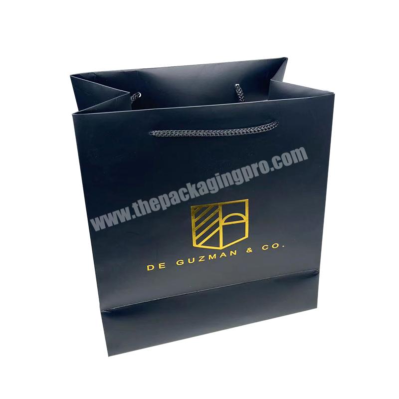 Factory Price Black Color Gold Foil Customized Logo Design CMYK Printing Gift Packaging Art Paper Bag