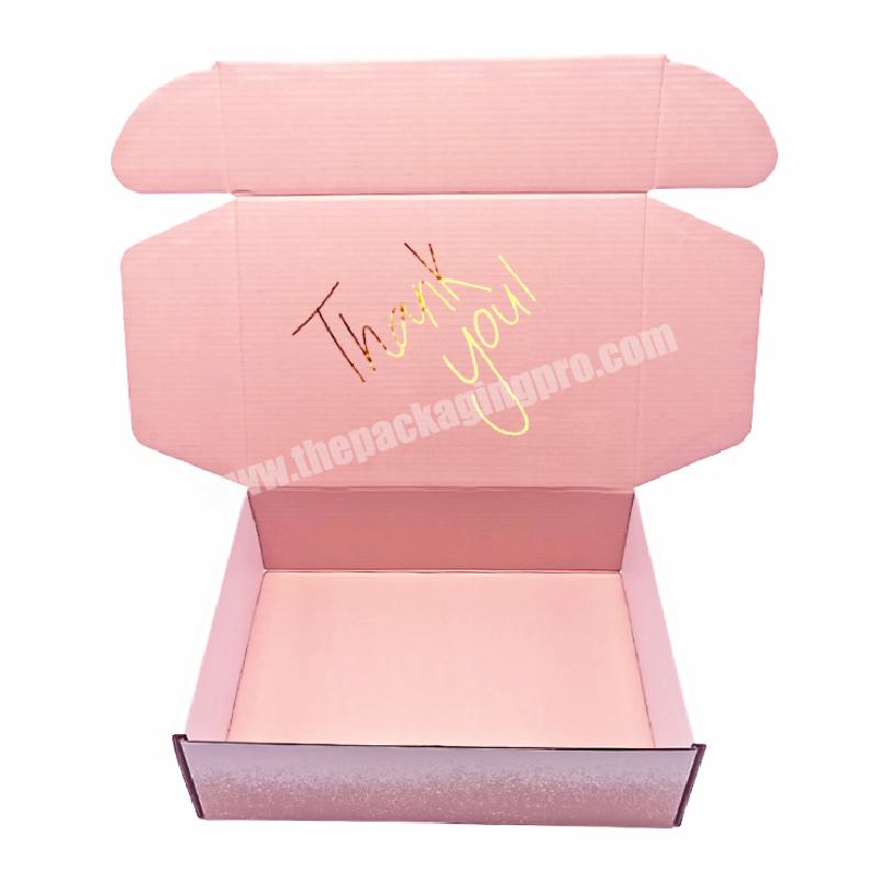 Factory Price Gold Foil Logo Pink High-quality E-flute Corrugated Mailer Box Shipping Box Custom Clothing Packaging Box Supplier