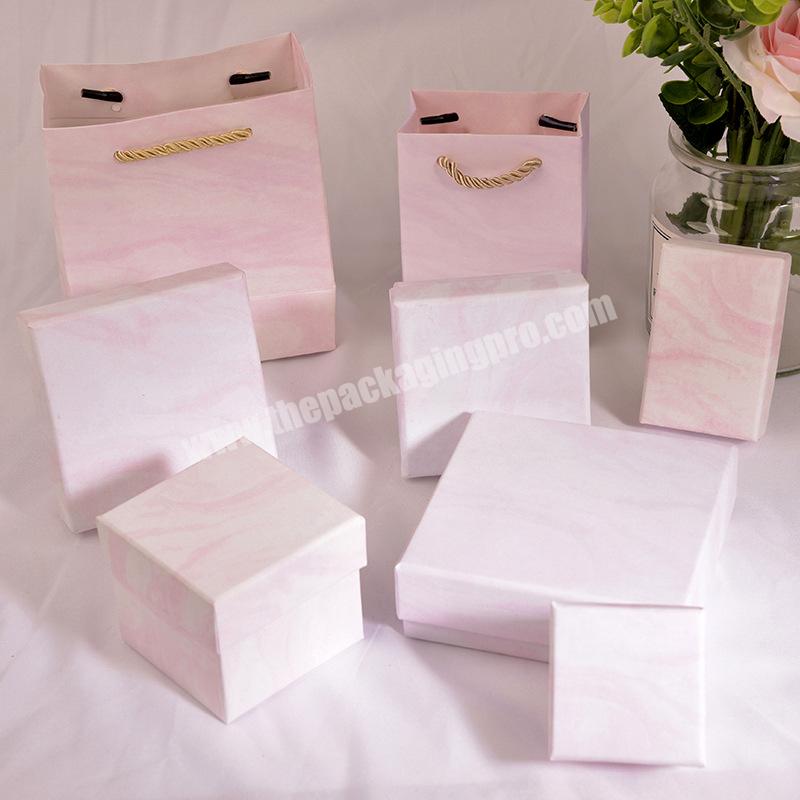 Factory Price Jewelry Square Paper Boxes Packaging Thickness Marble Pink Pattern Cover Lid And Base Boxes