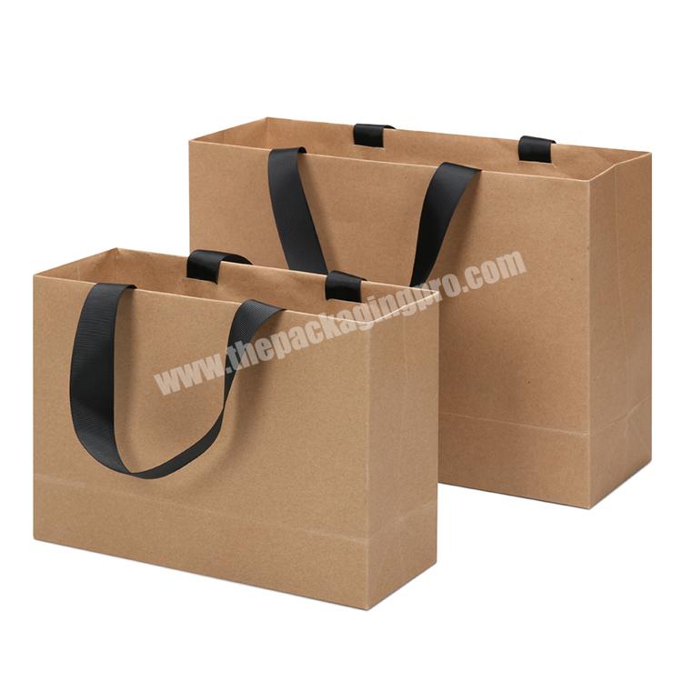 Factory Price Recyclable Kraft Brown Paper Bag With Rope Handle Your Logo Ribbon Handle Kraft Paper Bag