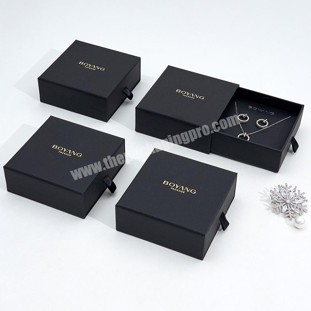 Factory Wholesale Custom Drawer Black Paper Gift Packaging Jewelry Sliding Box