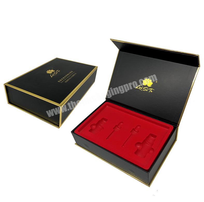 Factory custom luxury flip top cardboard black paper Magnetic gift box packaging with EVA Foam Insert