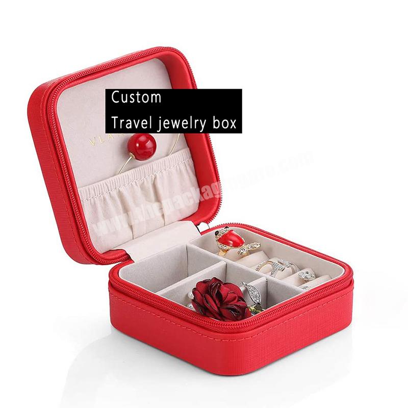 Fancy Womens Red Portable Pu Leather Travel Jewelry Box Organizer Storage Case With Zip
