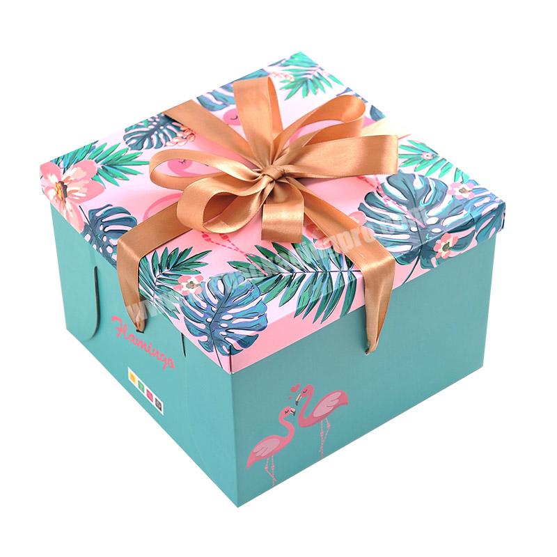 Fashion birthday cake box design with ribbon handle