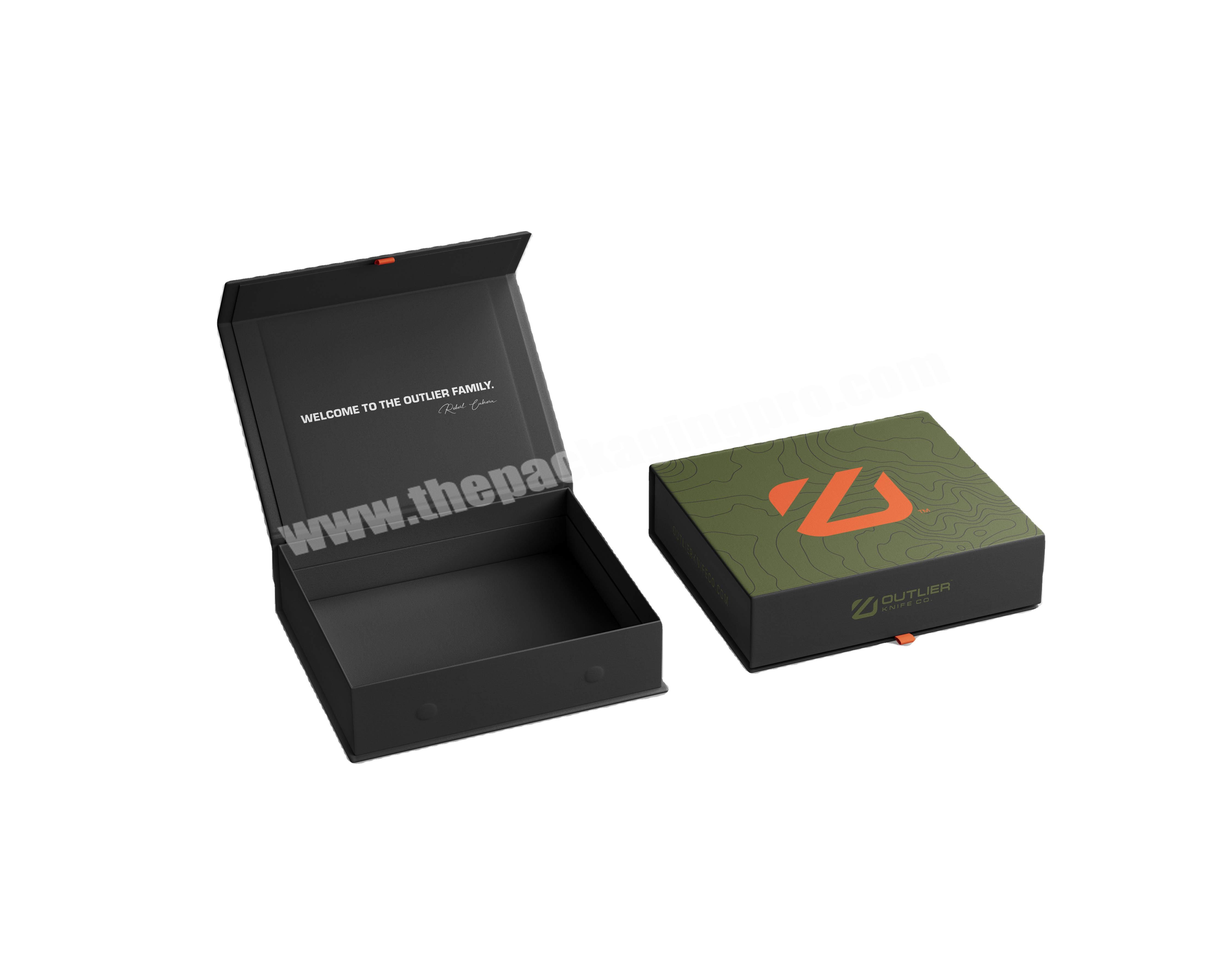 Flap Lid Luxury Paper Packaging Cardboard Book Shaped Box Custom Magnetic Closure Knife Box