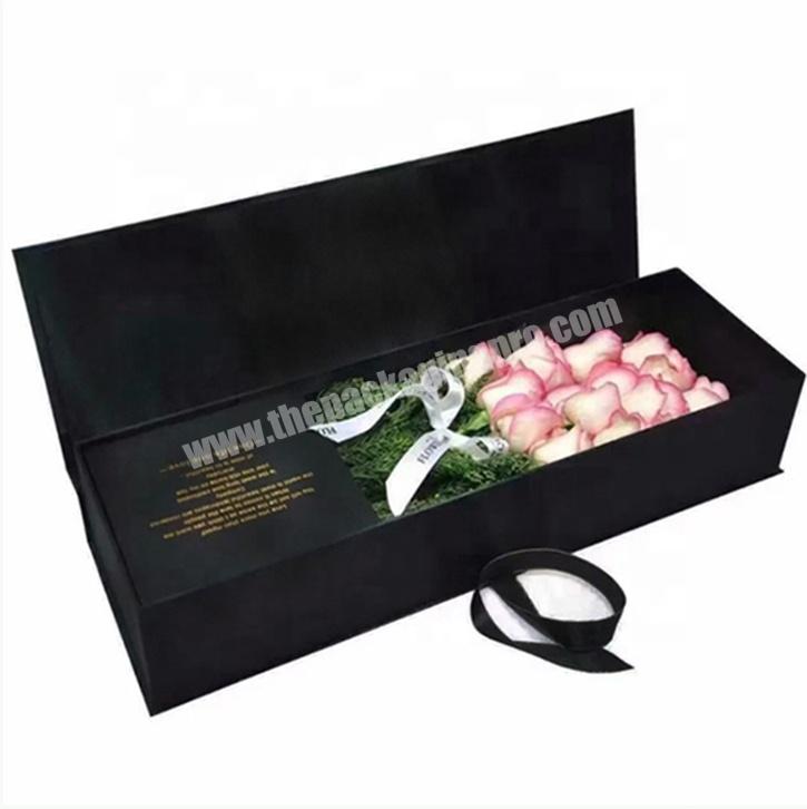 Flower Gift Box Flower Packaging Box Paper Flower Box with Ribbon Square Cardboard Foldable Luxury Factory Eco Custom Logo Black