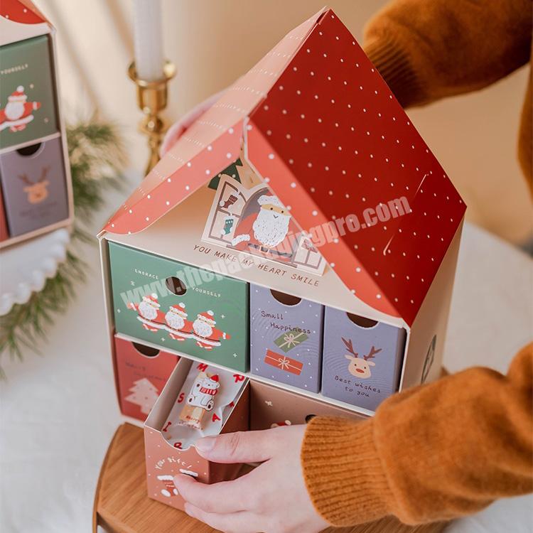 Folding Christmas Gift Paper Boxes Embossing Printed Six Grid Gifts Blind Boxes Advent Calendar House Packaging Box