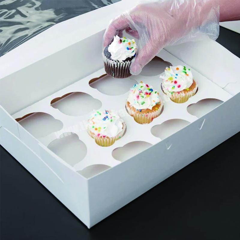 Food Grade 12pcs biodegradable cupcakes muffins pastries cookie cake packaging cardboard holder bakery boxes containers