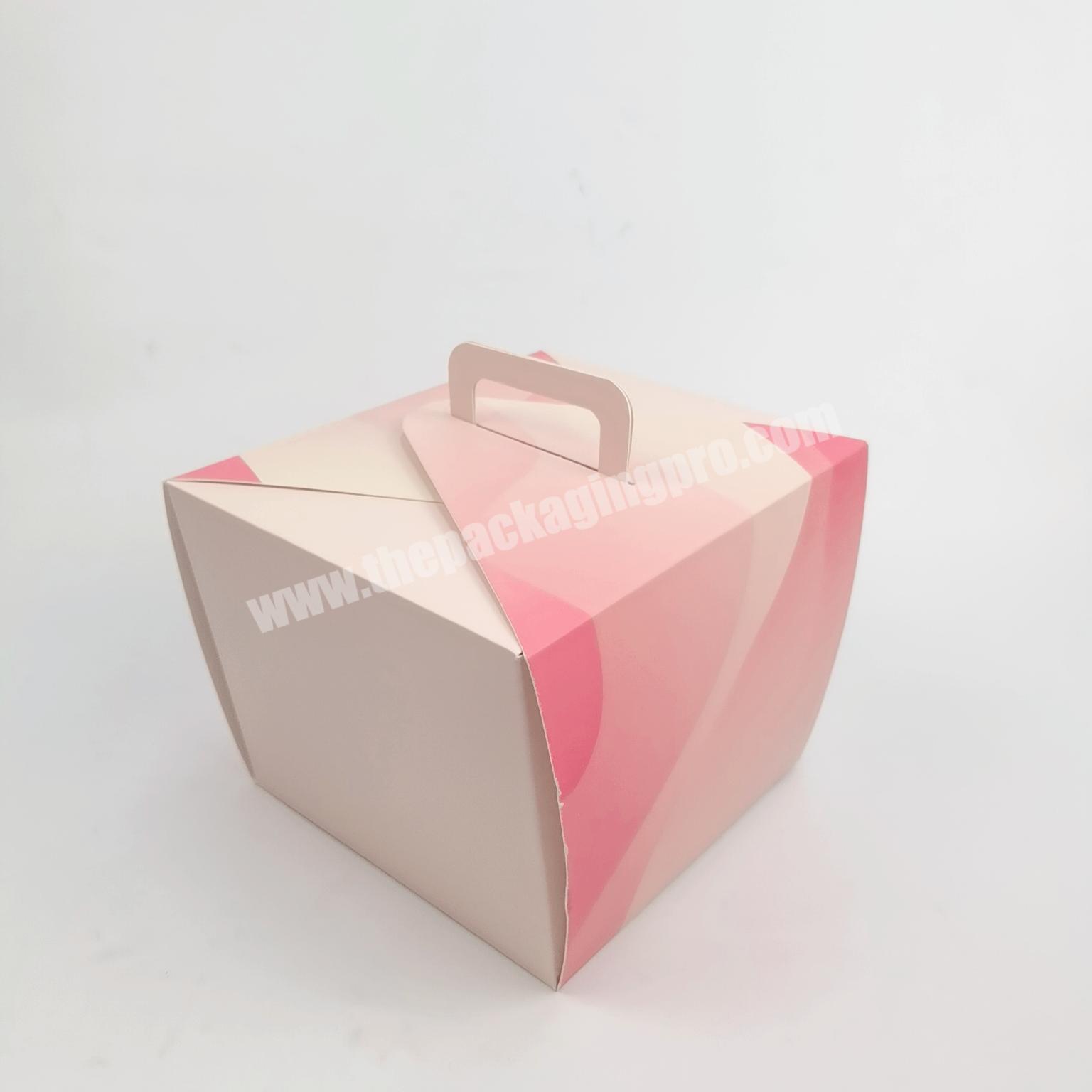 Free Design Beautiful Customized Logo Food Grade Art Paper Cake Box With Handle