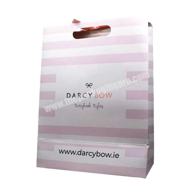 Free Sample  New Arrival Custom Striped Pattern Gift Packaging Art Paper Bag With Bowknot