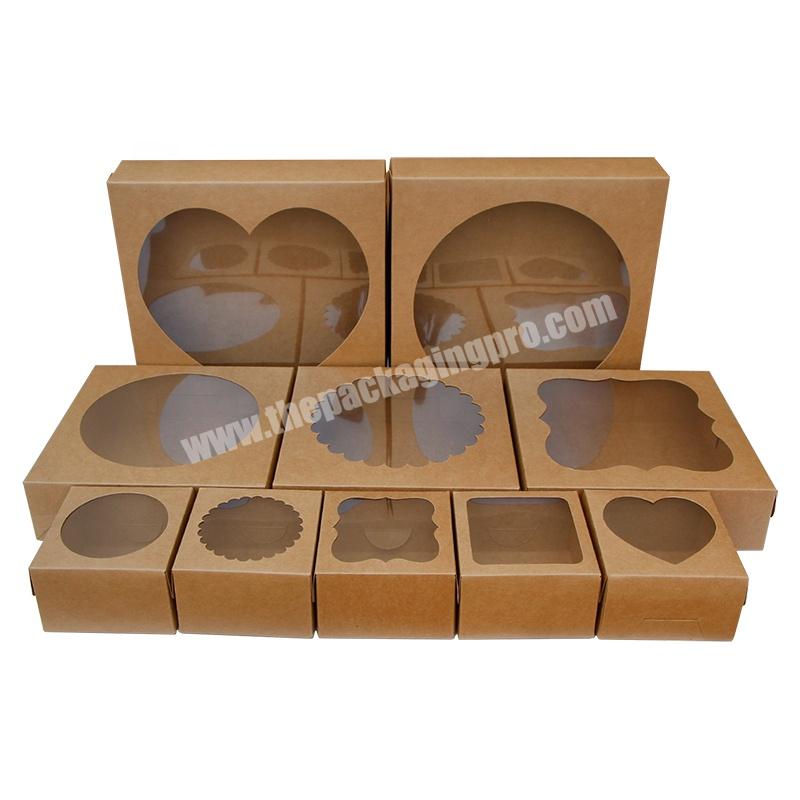 Free Sample Custom Logo Eco Friendly Disposable Kraft Paper Cake Box Bakery Food Packaging Box with Window Handle