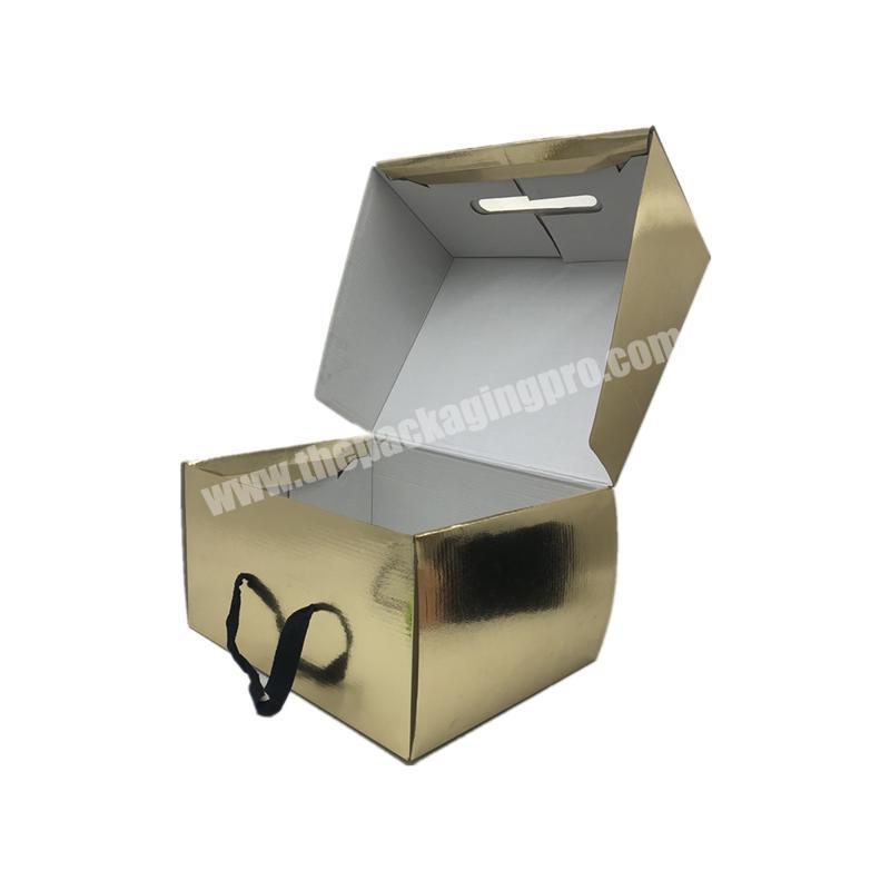 Handbag Packaging Boxes Flat Pack Flip Lid Shipping Mailer Carton Glossy Surface Handbag Box with Handle Gold Luxury Paper OEM