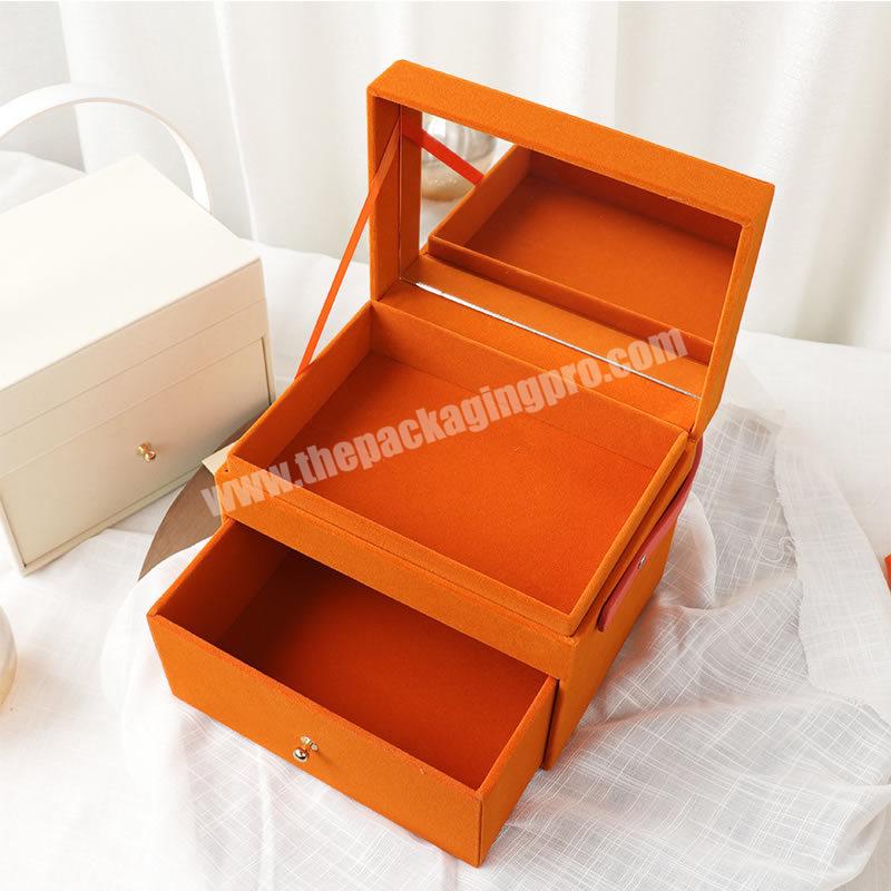 High End Custom Flannelette Cardboard Cosmetic Packaging Box Drawer Box With Mirror